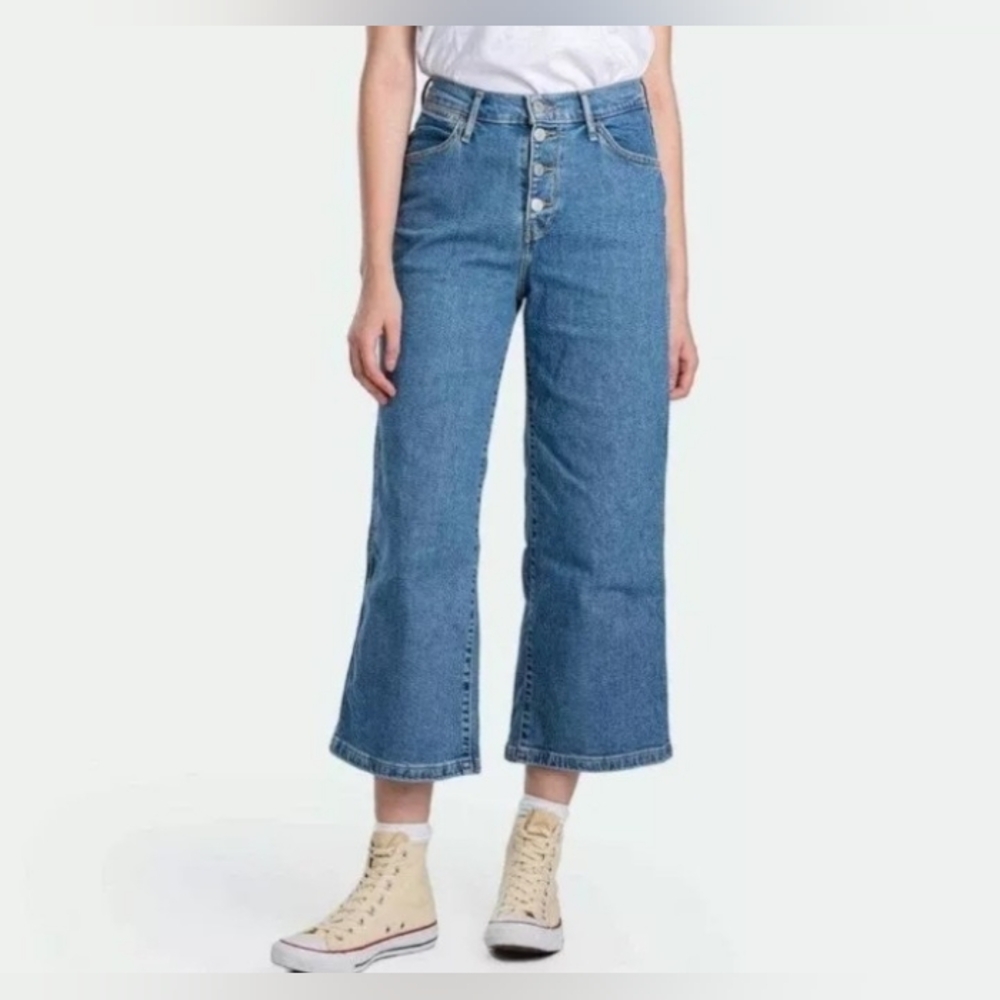Levis Mile High Cropped Wide Leg Button Fly Blue Jeans Size 27